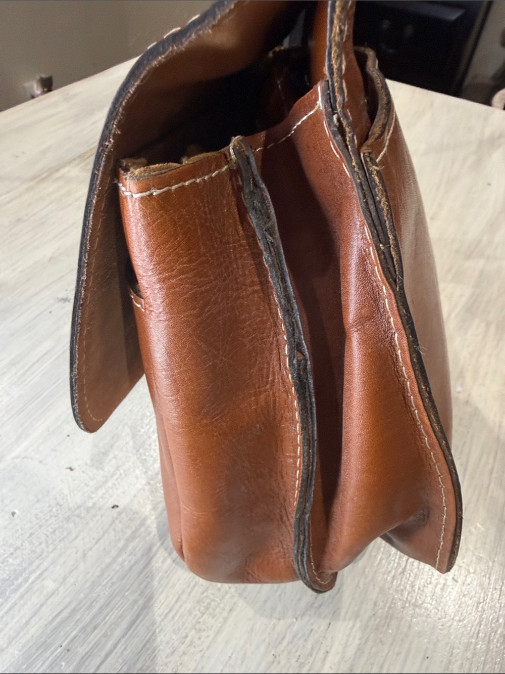 Vintage Patricia Nash Cognac Leather Saddle Bag with Buckle Detail - Picture 7 of 14